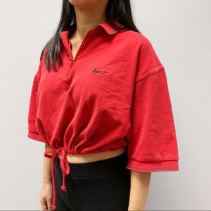 Red Nike Polo Waist Tie Crop Top